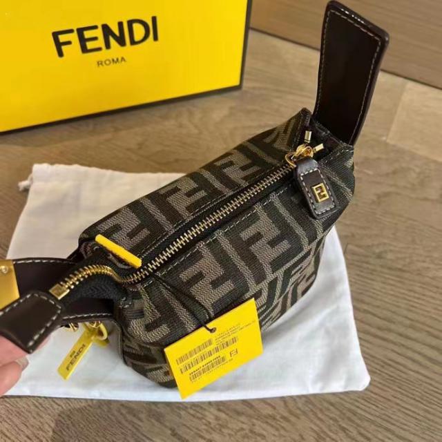 กระเป๋า FENDI - Tobacco Monogram FF Logo Zucca Buckle Belt Boston Mini Bag 